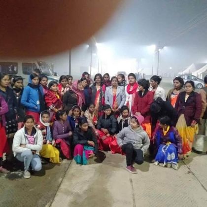 Tourist group attending a cultural event in Nepal.